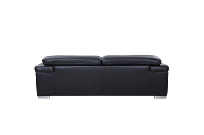 87" Blue Italian Leather Sofa With Silver Legs