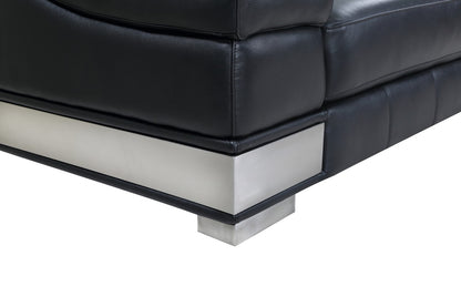 87" Blue Italian Leather Sofa With Silver Legs