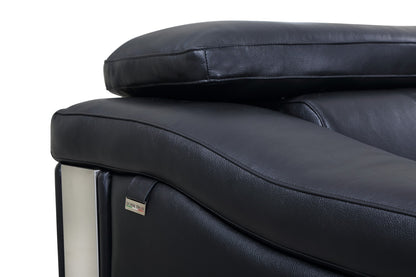 87" Blue Italian Leather Sofa With Silver Legs
