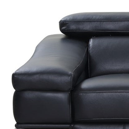87" Blue Italian Leather Sofa With Silver Legs