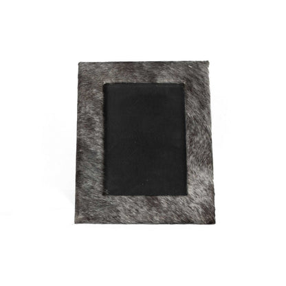 4" x 6" Black Cowhide Picture Frame with Mat