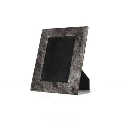 4" x 6" Black Cowhide Picture Frame with Mat