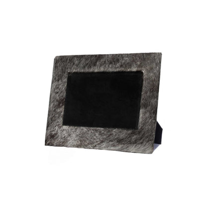 4" x 6" Black Cowhide Picture Frame with Mat