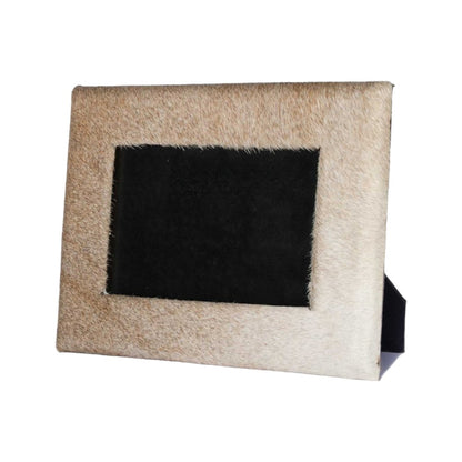 4" x 6" Black Cowhide Picture Frame with Mat