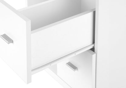 Gabinete de oficina de tablero de partículas blanco, con núcleo hueco y dos cajones, de 45 x 45 x 58 cm