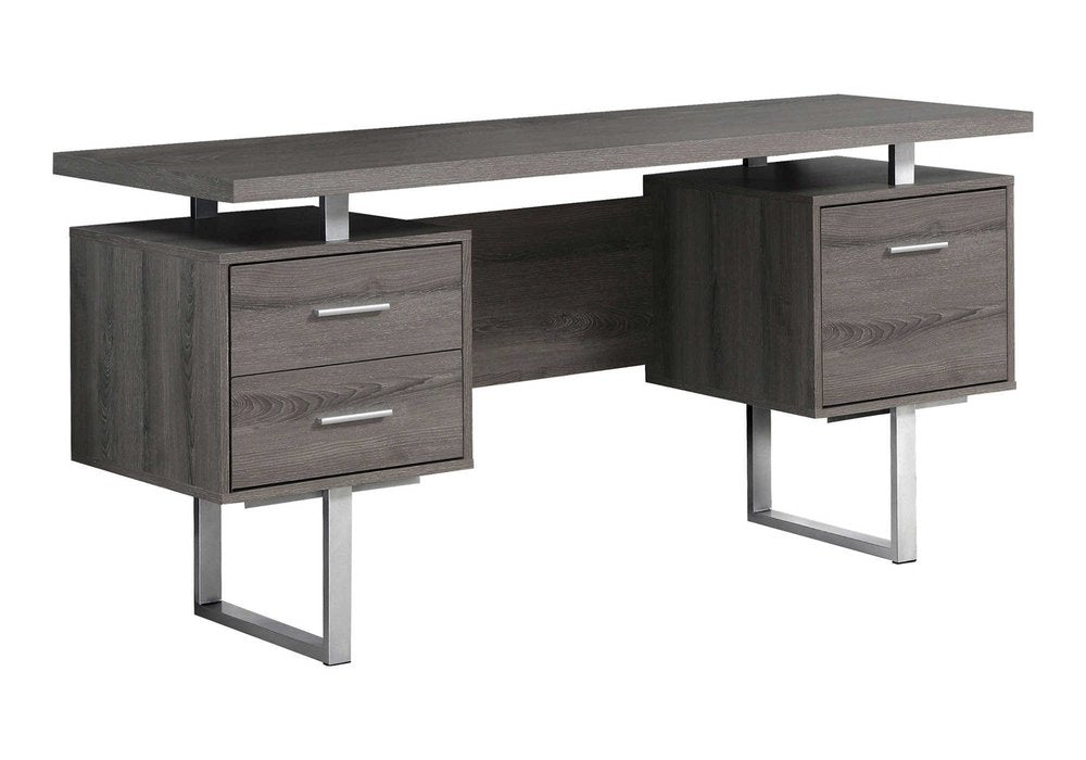 24" White and Silver Computer Desk With Three Drawers