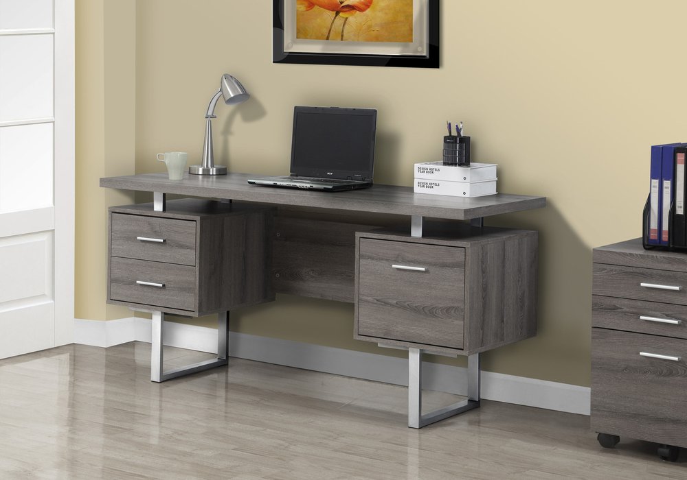 24" White and Silver Computer Desk With Three Drawers