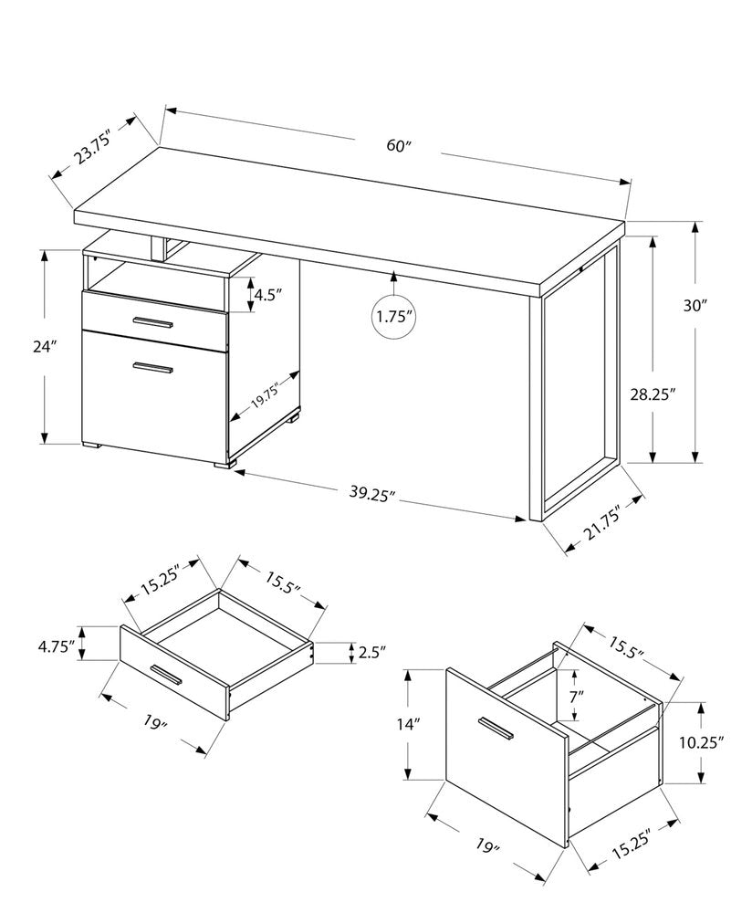 24" Dark Brown and Silver Computer Desk With Two Drawers