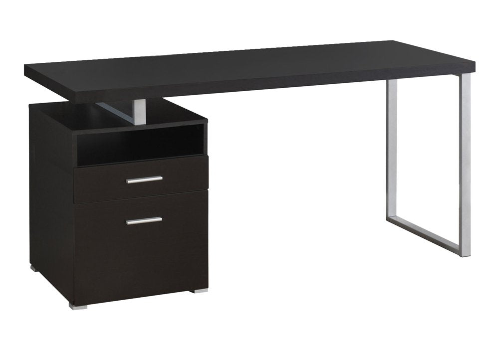 24" Dark Brown and Silver Computer Desk With Two Drawers