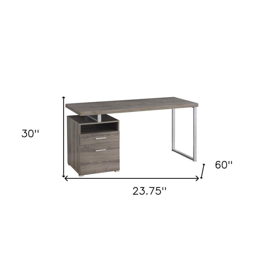 24" Dark Brown and Silver Computer Desk With Two Drawers