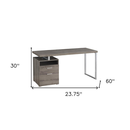 24" Dark Brown and Silver Computer Desk With Two Drawers