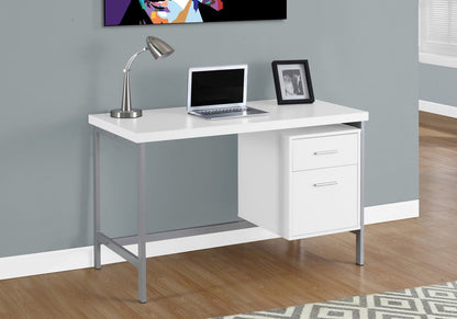 24" White and Silver Computer Desk With Two Drawers
