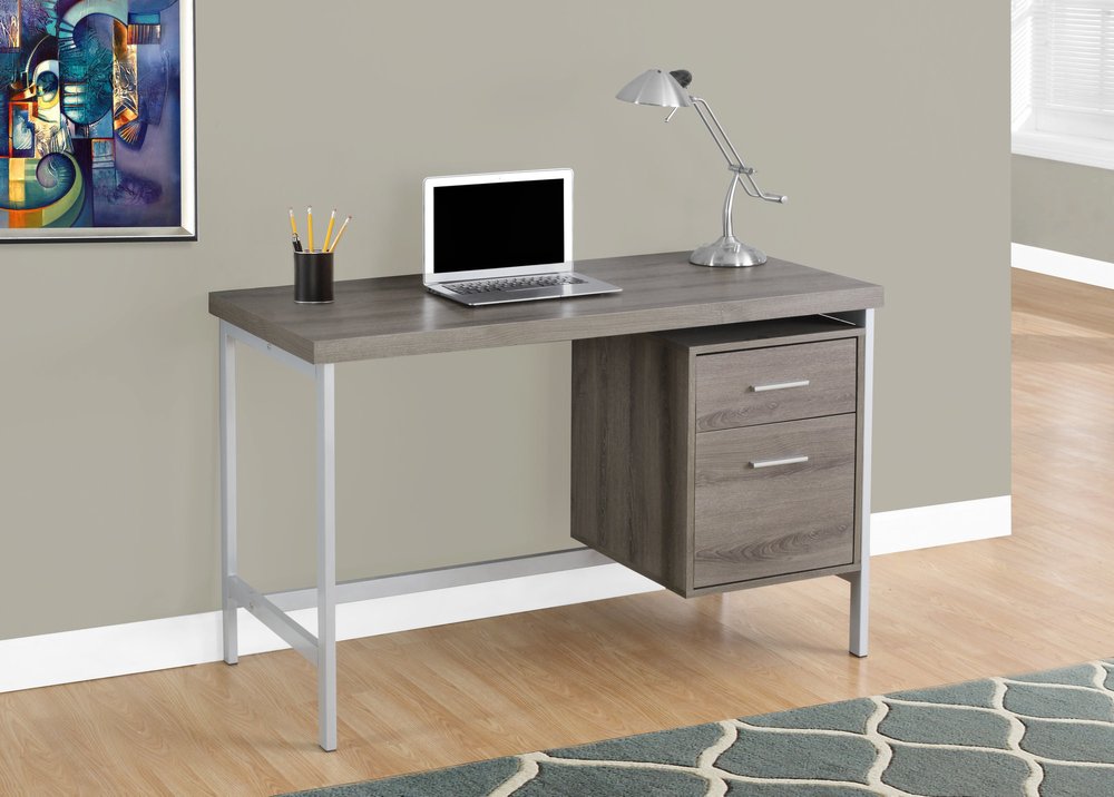 24" White and Silver Computer Desk With Two Drawers