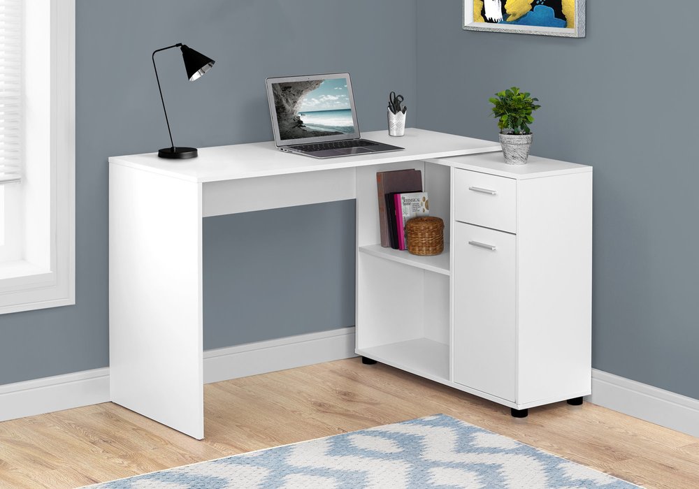 Escritorio para computadora en forma de L de 34" con dos cajones, color gris