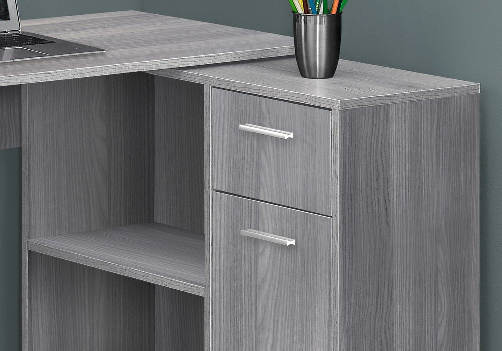Escritorio para computadora en forma de L de 34" con dos cajones, color gris