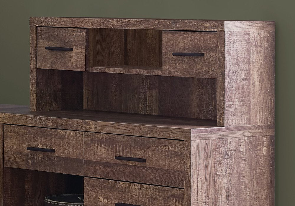 63" Brown L Shape Computer Desk With Eight Drawers