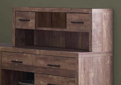 63" Brown L Shape Computer Desk With Eight Drawers