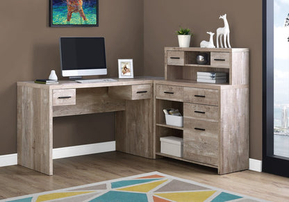 63" Brown L Shape Computer Desk With Eight Drawers