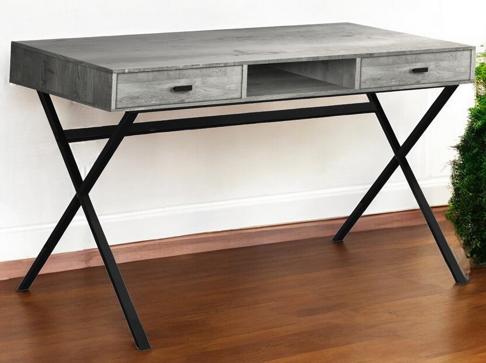 24" Gray and Black Computer Desk With Two Drawers