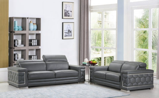 Conjunto de asientos para cinco personas en cuero italiano gris oscuro de dos piezas para interiores