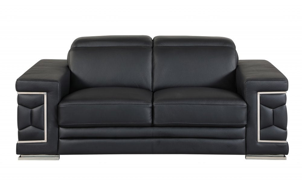 Conjunto de asientos para cinco personas en cuero italiano negro de dos piezas para interiores