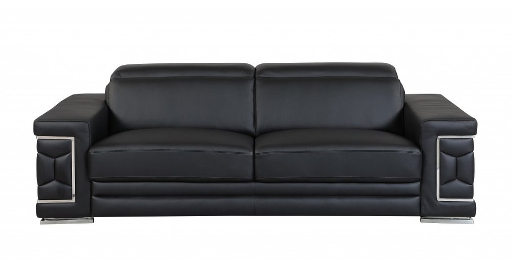 Conjunto de asientos para cinco personas en cuero italiano negro de dos piezas para interiores