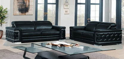 Conjunto de asientos para cinco personas en cuero italiano negro de dos piezas para interiores