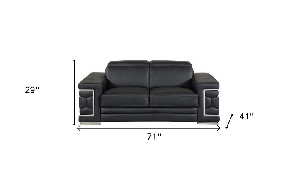 Conjunto de asientos para cinco personas en cuero italiano negro de dos piezas para interiores