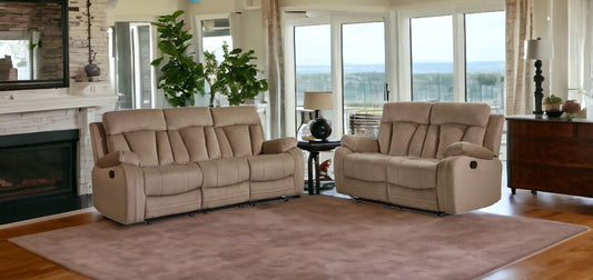 Conjunto de asientos para cinco personas en dos piezas de microfibra beige para interiores