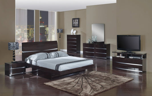 Juego de dormitorio de cuatro piezas de madera maciza marrón con espejo