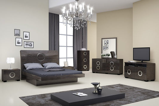Juego de dormitorio de cuatro piezas de madera maciza gris con espejo