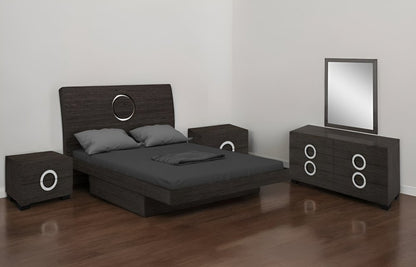 Juego de dormitorio de cuatro piezas de madera maciza gris con espejo