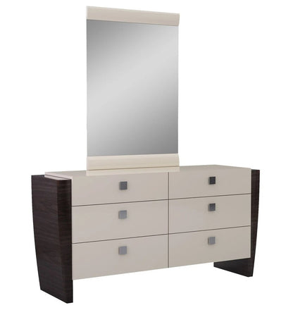 Juego de dormitorio de cuatro piezas de madera maciza beige con espejo