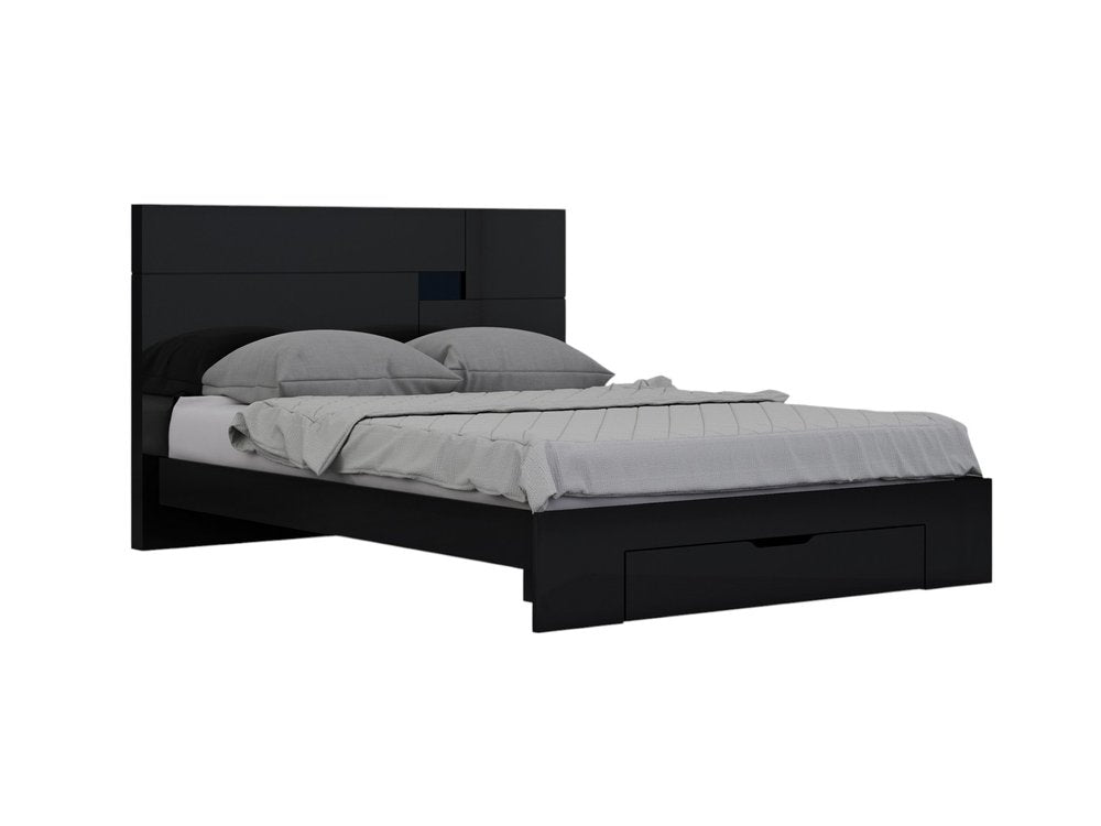 Juego de dormitorio de cuatro piezas de madera maciza negra con espejo
