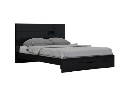 Juego de dormitorio de cuatro piezas de madera maciza negra con espejo