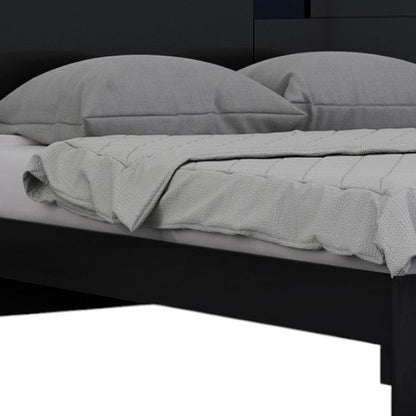 Juego de dormitorio de cuatro piezas de madera maciza negra con espejo