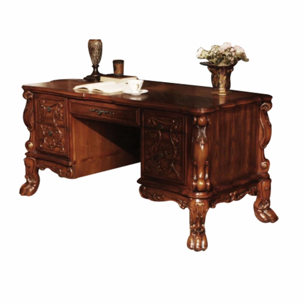 72" Brick Red Solid Manufactured Wood and Solid Wood Executive Desk With Five Drawers
