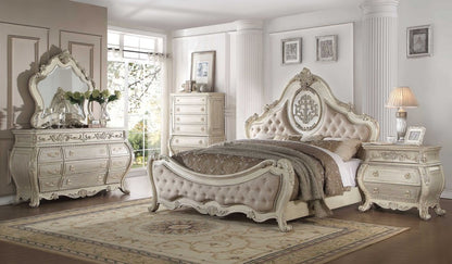 34" Antiqued White Solid Wood Three Drawer Nightstand