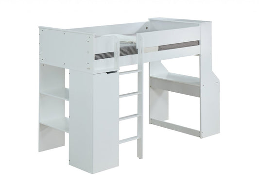 Cama alta de 114 x 233 x 167 cm con chapa de madera blanca (laminada)