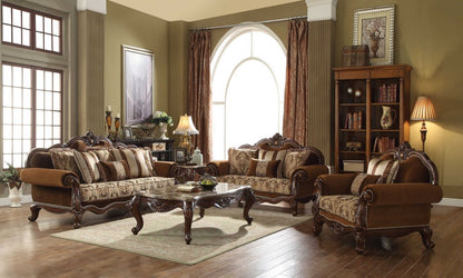 Loveseat Chesterfield de 69" con cojines decorativos en color marrón damasco