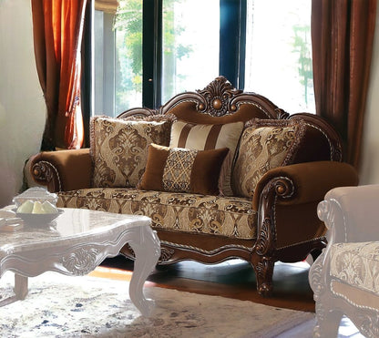 Loveseat Chesterfield de 69" con cojines decorativos en color marrón damasco