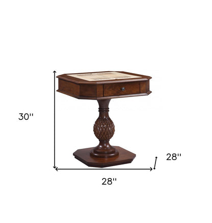 28" Brown Octagon Console Table With Drawer