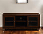 58" Brown Enclosed And Open Storage Wood And Glass TV Stand