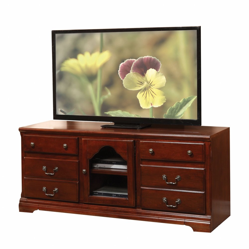 58" Brown Enclosed And Open Storage Wood And Glass TV Stand