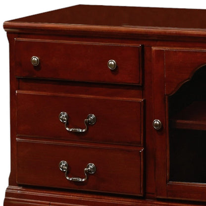 58" Brown Enclosed And Open Storage Wood And Glass TV Stand