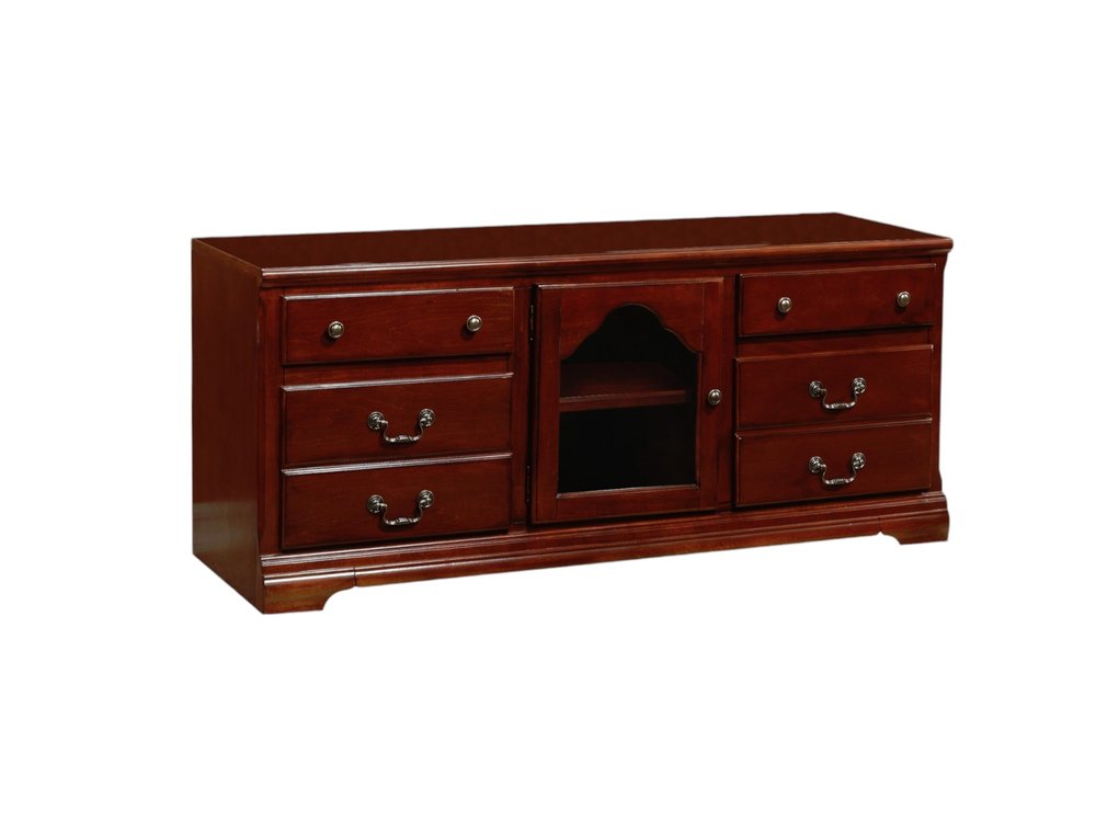 58" Brown Enclosed And Open Storage Wood And Glass TV Stand