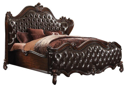 Estructura de cama King marrón oscuro con ribete de tachuelas