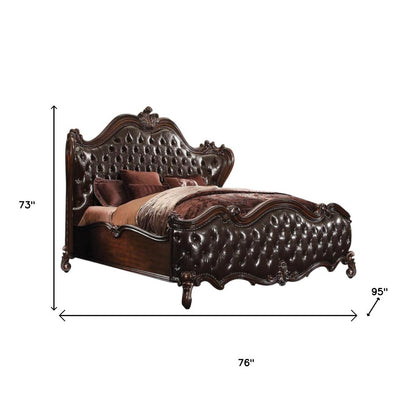Estructura de cama King marrón oscuro con ribete de tachuelas