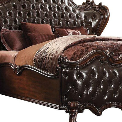 Estructura de cama King marrón oscuro con ribete de tachuelas