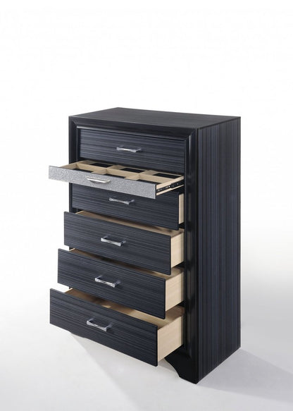 Cómoda de seis cajones de madera maciza negra de 34"